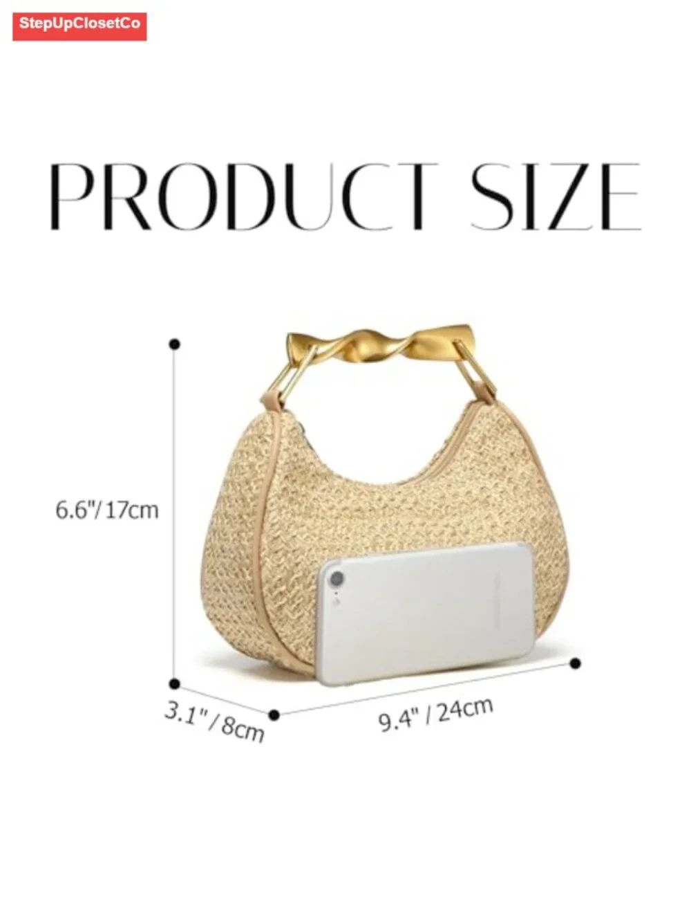 Handmade Woven Straw Boho Hobo Tote Handbag with Metal Handle